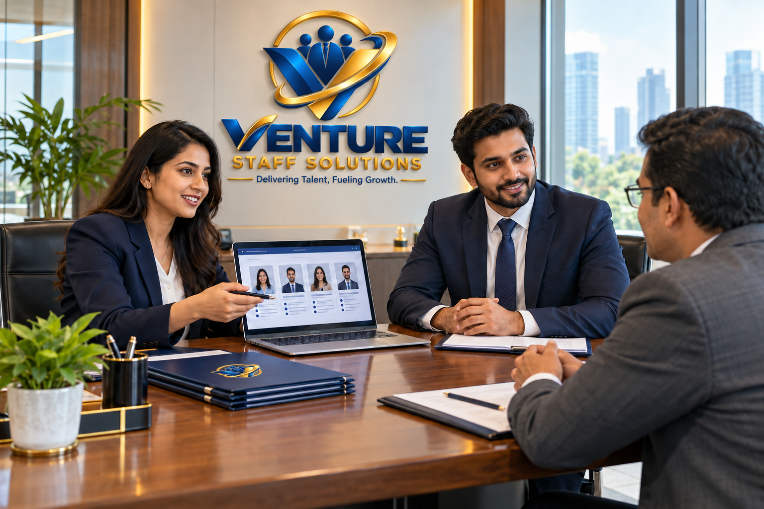 Recruitment consultants presenting candidate profiles to a client